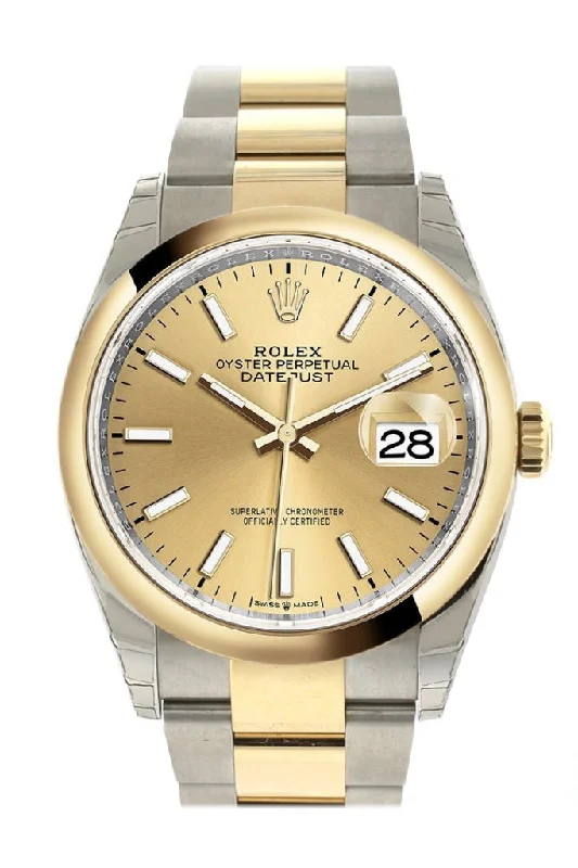 Watches made for exclusive collectors Rolex Datejust 36 Champagne-colour Dial Dome Bezel Oyster Yellow Gold Two Tone Watch 126203 NP Watches made for exclusive collectors Rolex Datejust 36 Champagne-colour Dial Dome Bezel Oyster Yellow Gold Two Tone Watch 126203 NP