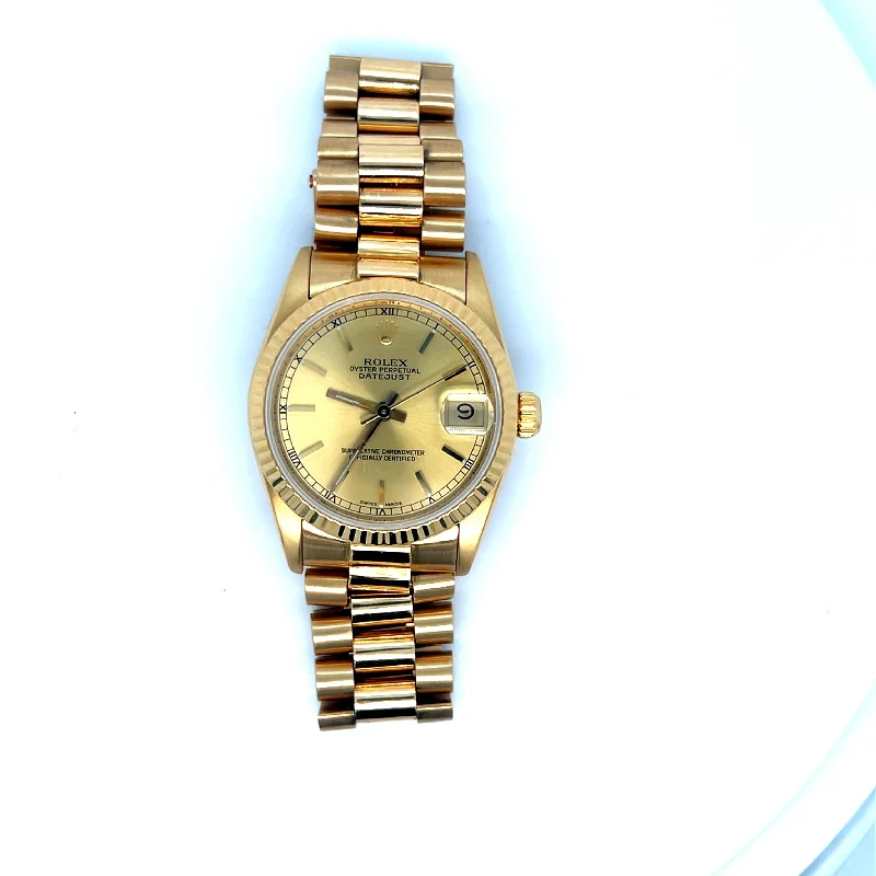 Men's dress watches with slim profile   1989 18kt Gold Rolex 31mm Datejust Presidential