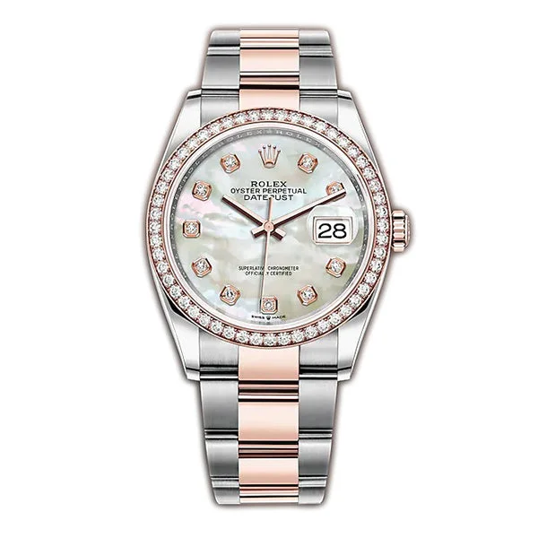 Luxury quartz watches with high-end movements 36mm Steel & Everose Gold Diamond Bezel White MOP Diamond Dial Oyster Luxury quartz watches with high-end movements 36mm Steel & Everose Gold Diamond Bezel White MOP Diamond Dial Oyster