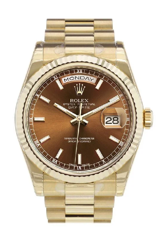 Women's dress watches with elegant straps Rolex Day-Date 36 Cognac Dial Fluted Bezel President Yellow Gold Watch 118238 Women's dress watches with elegant straps Rolex Day-Date 36 Cognac Dial Fluted Bezel President Yellow Gold Watch 118238