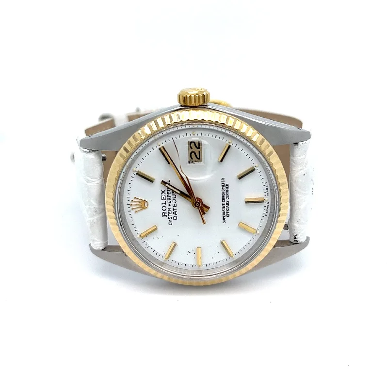 Luxury quartz watches with high-end movements 1973 Two-Tone Rolex Datejust Reference 1601 White Alligator Strap Luxury quartz watches with high-end movements 1973 Two-Tone Rolex Datejust Reference 1601 White Alligator Strap