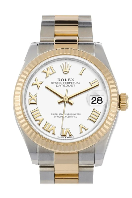 Watches for special occasions   Rolex Datejust 31 White Roman Dial Fluted Bezel 18K Yellow Gold Two Tone Watch 278273 NP