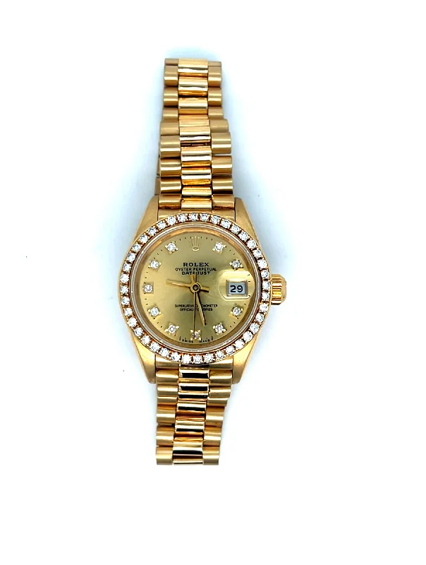 Watches with a stylish look   1989 18kt Gold Rolex Datejust Ref 69178 26mm Factory Diamonds