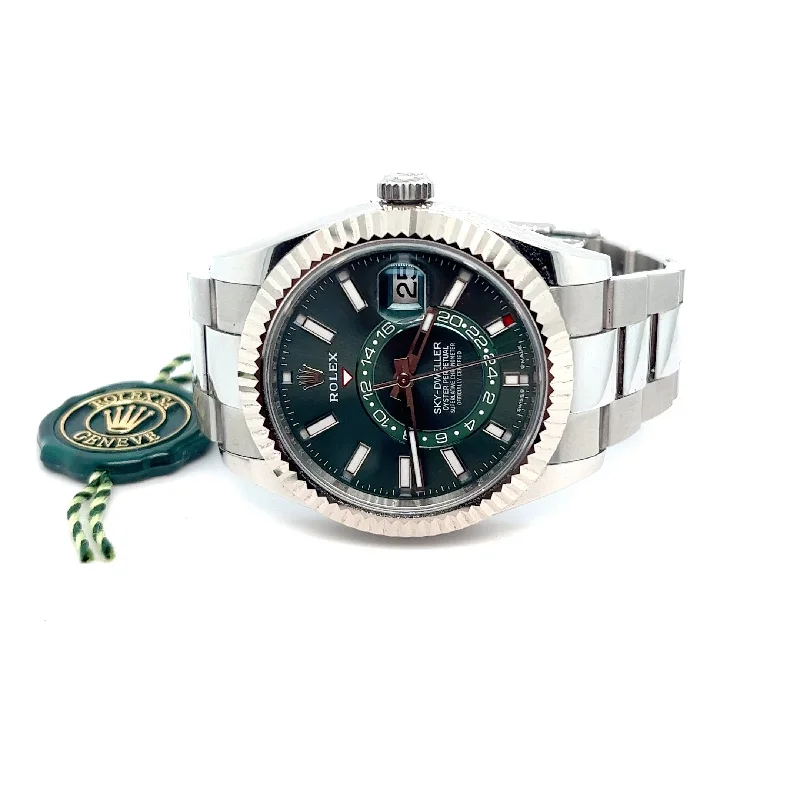 Casual watches for weekend outings   2024 Steel Rolex Sky Dweller Green Dial Ref 336934 Complete