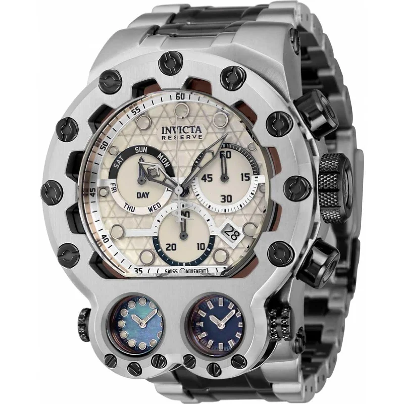 stylish watches for casual wear   Invicta Men's Chrono Watch - Reserve Magnum Tria Quartz Silver Dial Bracelet | 35104