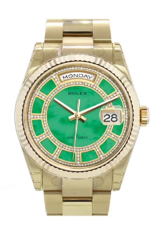 Watches with a classic look Rolex Day-Date 36 Carousel of green jade Dial Fluted Bezel Yellow Gold Watch 118238 Watches with a classic look Rolex Day-Date 36 Carousel of green jade Dial Fluted Bezel Yellow Gold Watch 118238