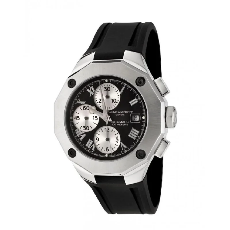 Watches with a stylish look   Baume & Mercier Men's MOA08594 Riviera Chronograph Black Rubber Watch