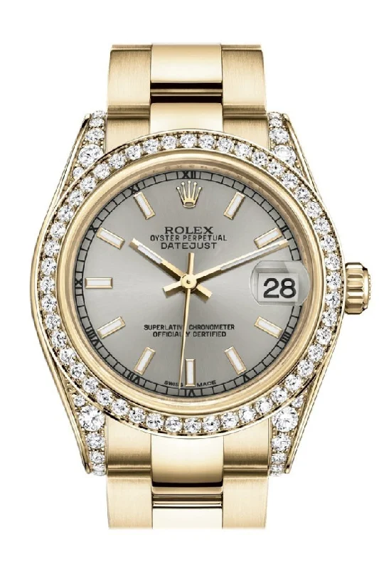 stylish watches for casual wear   Rolex Datejust 31 Silver Dial Diamond Bezel Lug 18K Yellow Gold Ladies Watch 178158 Pre-owned