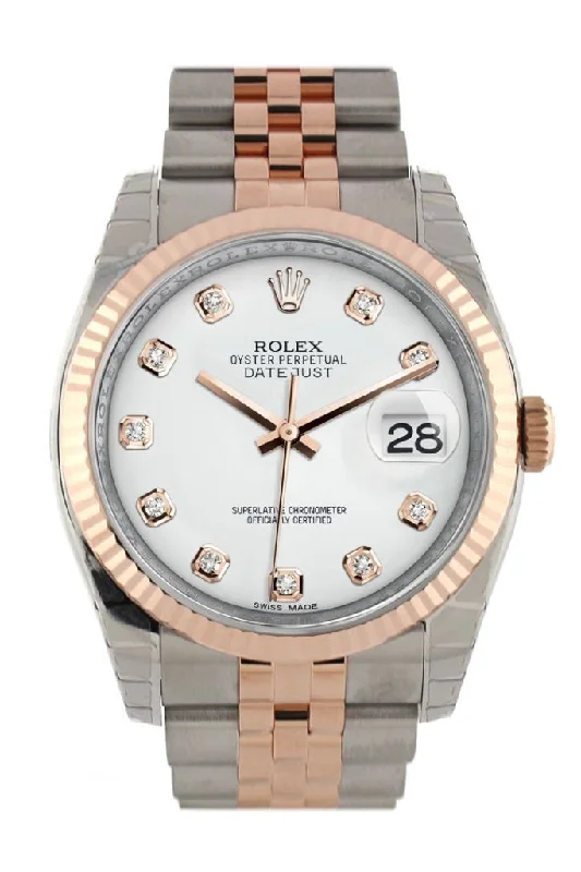 stylish watches for everyday wear   Rolex Datejust 36 White diamonds Dial Fluted Steel and 18k Rose Gold Jubilee Watch 116231 Pre-owned
