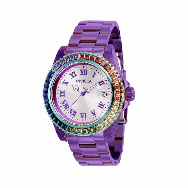 Formal watches for business people Invicta Women's CZ Watch - Angel Swiss Quartz Silver Dial Purple Bracelet | 40232 Formal watches for business people Invicta Women's CZ Watch - Angel Swiss Quartz Silver Dial Purple Bracelet | 40232
