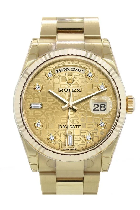 Luxury brand automatic watches for men   Rolex Day-Date 36 Champagne-colour Jubilee design set with diamonds Dial Fluted Bezel Yellow Gold Watch 118238