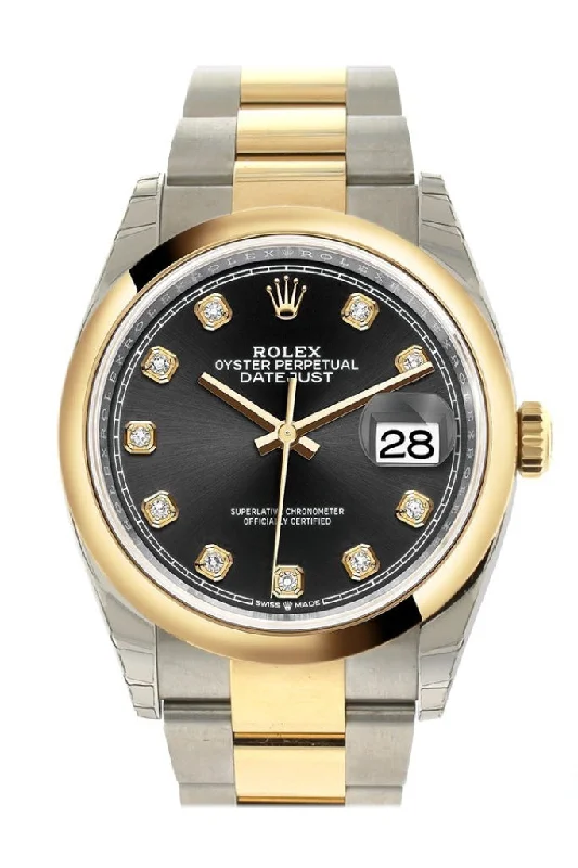Women's dress watches with elegant straps Rolex Datejust 36 Black set with diamonds Dial Dome Bezel Oyster Yellow Gold Two Tone Watch 126203NP Women's dress watches with elegant straps Rolex Datejust 36 Black set with diamonds Dial Dome Bezel Oyster Yellow Gold Two Tone Watch 126203NP