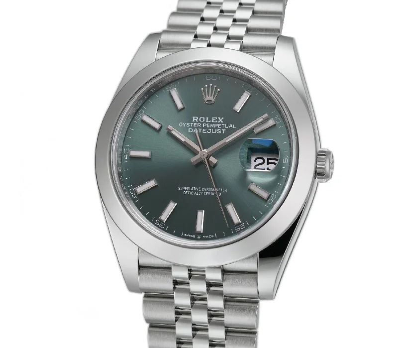 Watches with a sophisticated look   41mm Steel Mint Green Dial Jubilee Bracelet