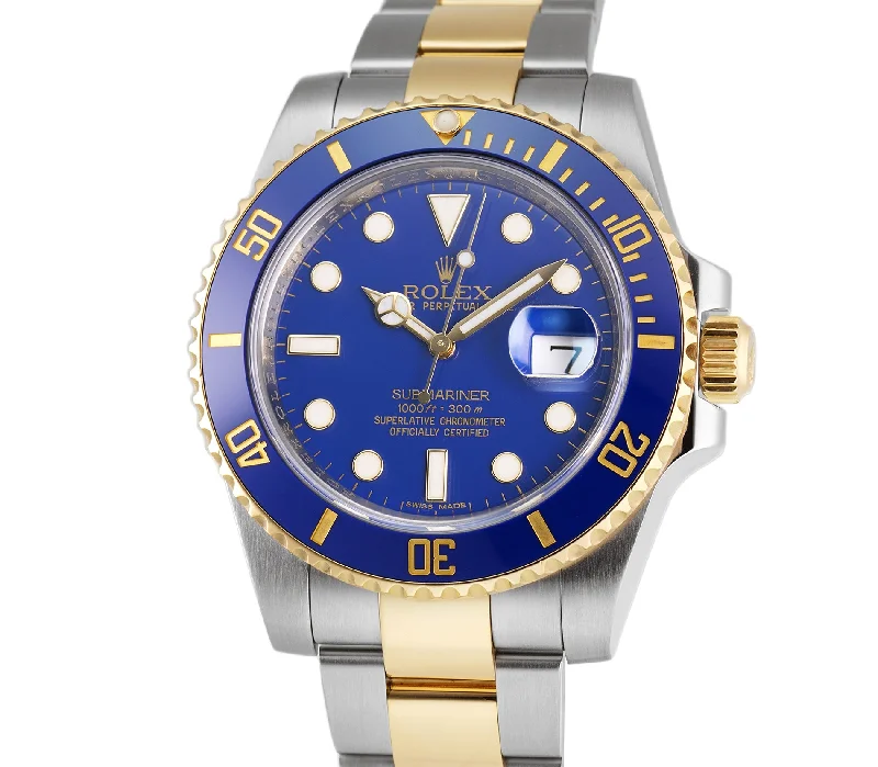 Luxury quartz watches with high-end movements   40mm Steel and Yellow Gold Ceramic Bezel Blue Dial Box and Papers 2013