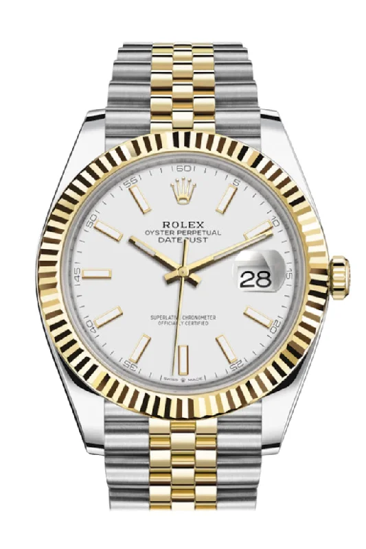 Vintage style quartz watches   Rolex Datejust 41 White Dial Fluted Bezel 18k Yellow Gold Jubilee Mens Watch 126333