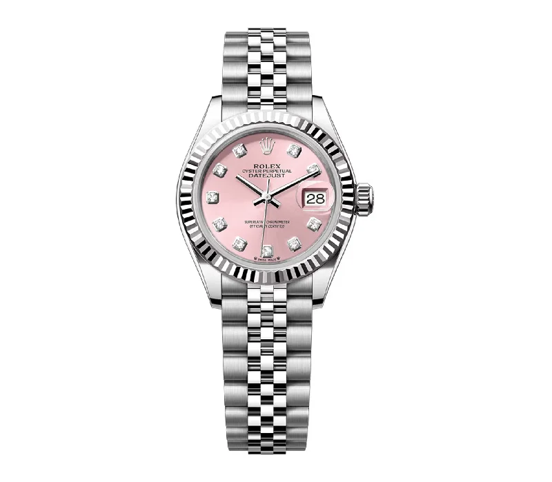 stylish watches for casual wear   28mm Steel Pink Diamond Dial Fluted Bezel Jubilee
