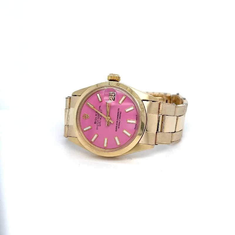 Formal watches for business people   1973 14kt Gold Rolex 31mm Date Ref 6824 Pink Dial