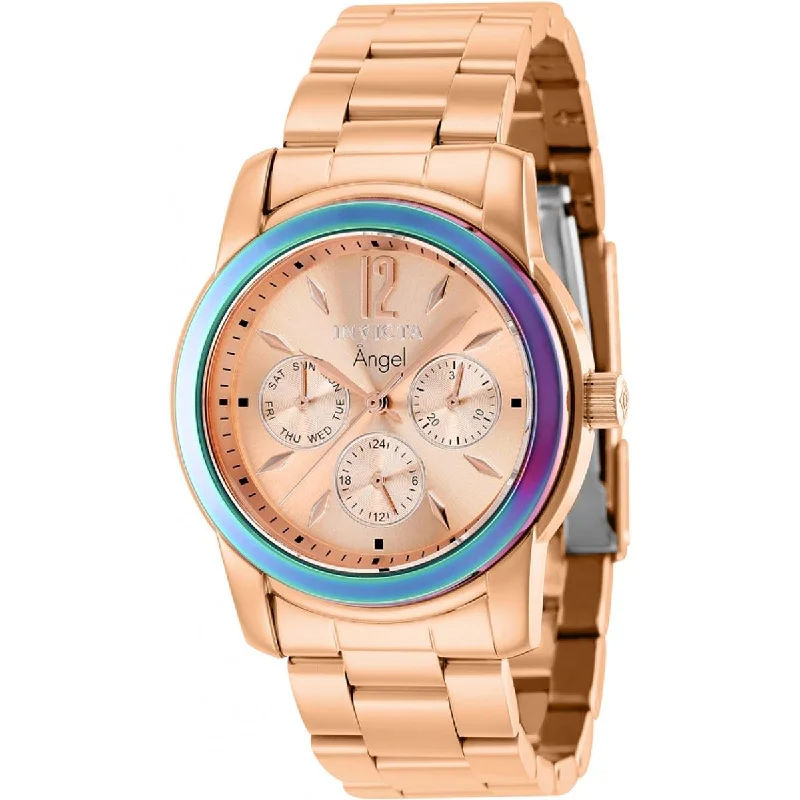 Watches made for exclusive collectors   Invicta Women's Quartz Watch - Angel Day-Date Rose Gold Dial Steel Bracelet | 40224