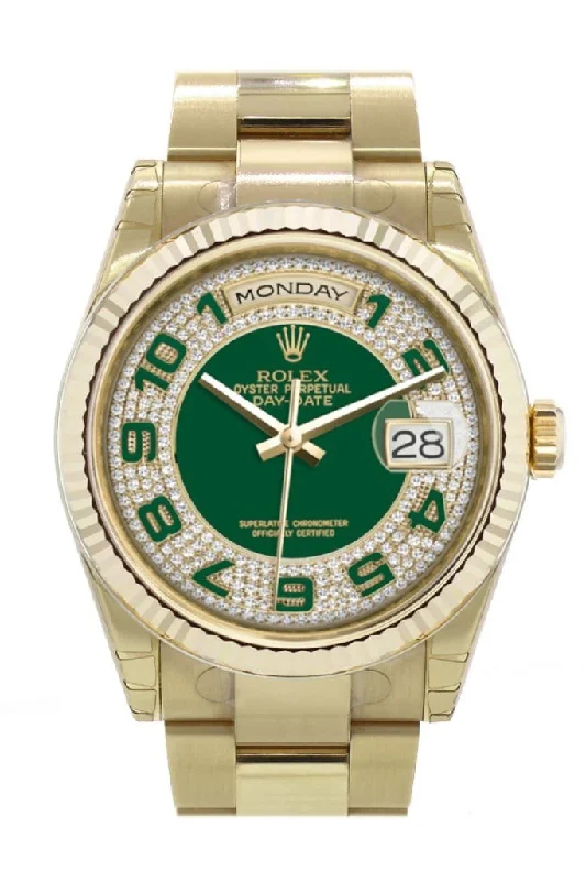 minimalistic watches for men with leather bands Rolex Day-Date 36 Green diamond paved Dial Fluted Bezel Yellow Gold Watch 118238 minimalistic watches for men with leather bands Rolex Day-Date 36 Green diamond paved Dial Fluted Bezel Yellow Gold Watch 118238