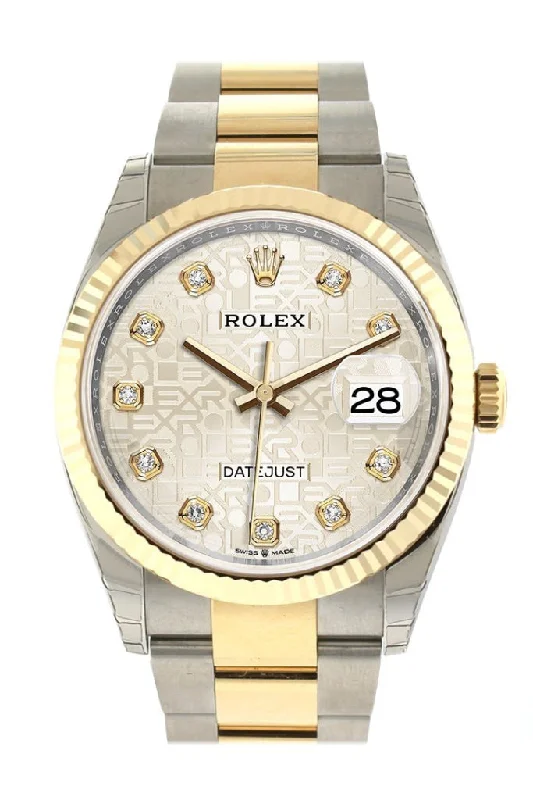 Watches for daily wear   Rolex Datejust 36 Silver Jubilee design set with diamonds Dial Fluted Bezel Oyster Yellow Gold Two Tone Watch 126233 NP