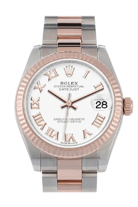 Watches with a sophisticated look Rolex Datejust 31 White Roman Dial Fluted Bezel 18K Everose Gold Two Tone Watch 278271 Watches with a sophisticated look Rolex Datejust 31 White Roman Dial Fluted Bezel 18K Everose Gold Two Tone Watch 278271