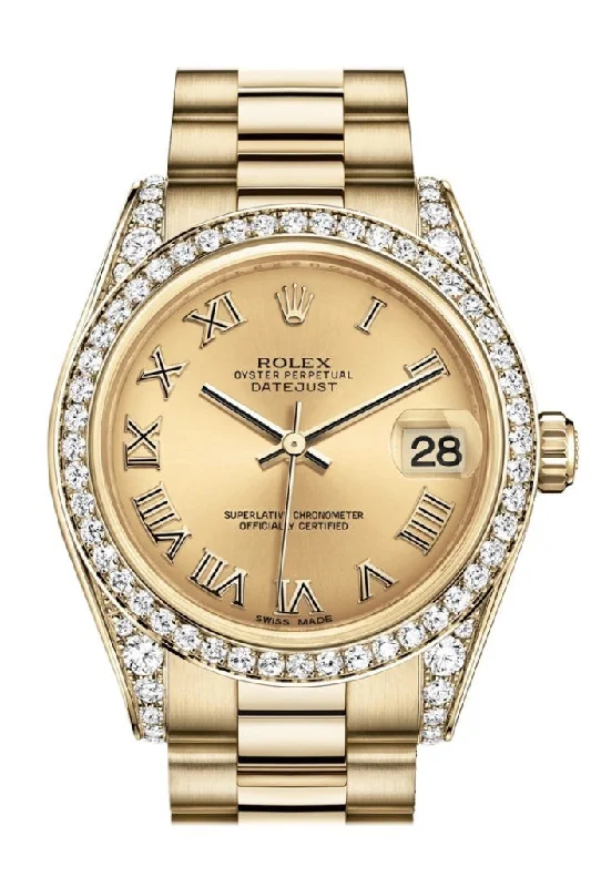 Watches with a stylish look   Rolex Datejust 31 Champagne Roman Dial Diamond Bezel Lug 18K Yellow Gold President Ladies Watch 178158 Pre-owned
