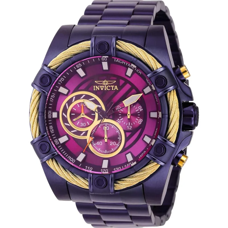 minimalistic watches for men with leather bands   Invicta Men's Watch - Bolt Chronograph Purple and Gold Tone Dial SS Bracelet | 38958