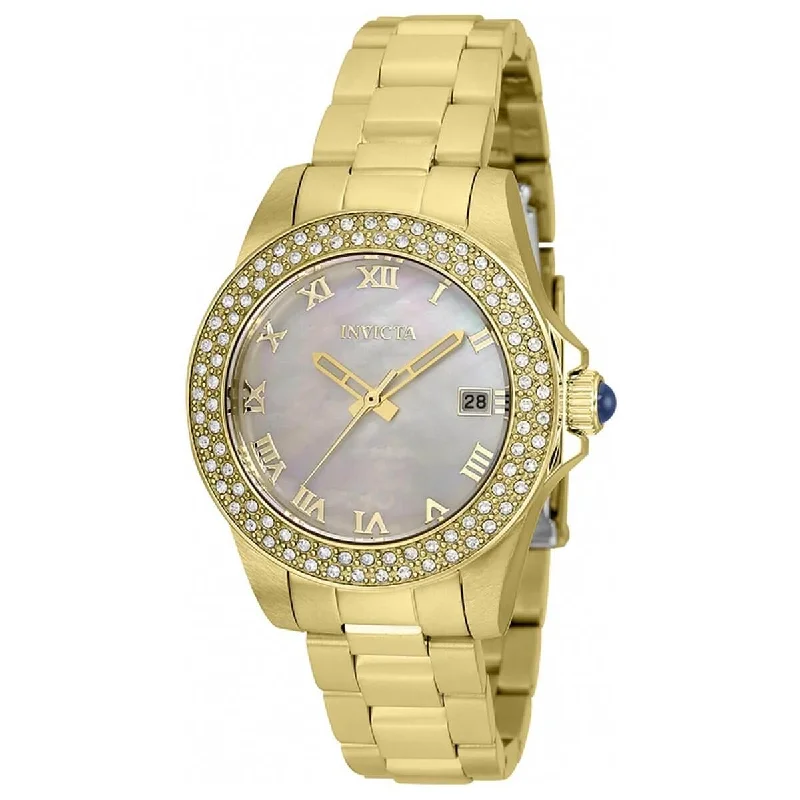 Casual watches for weekend outings   Invicta Women's Quartz Watch - Angel Crystal Bezel Yellow Gold Case Bracelet | 36073