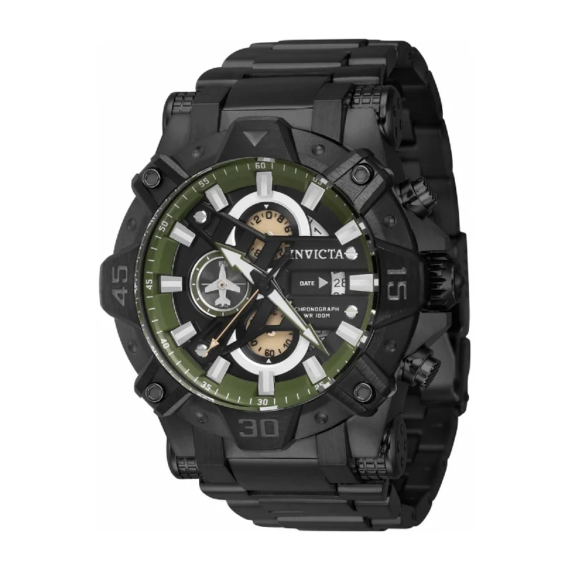 Vintage style quartz watches   Invicta Men's Chronograph Watch - Aviator Black and Gunmetal Steel Bracelet | 40185