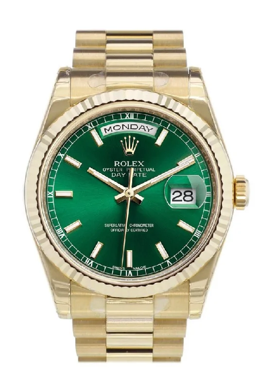 Watches with a classic look Rolex Day-Date 36 Green Dial Fluted Bezel President Yellow Gold Watch 118238 Watches with a classic look Rolex Day-Date 36 Green Dial Fluted Bezel President Yellow Gold Watch 118238