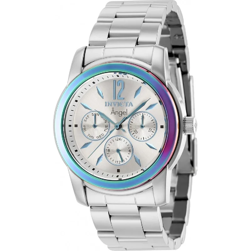 best luxury watches for men   Invicta Women's Quartz Watch - Angel Day-Date Silver Dial Steel Bracelet | 40222