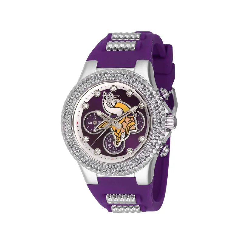 Watches with a stylish look   Invicta Women's Chrono Watch - NFL Minnesota Vikings Silver and Purple Strap | 42741