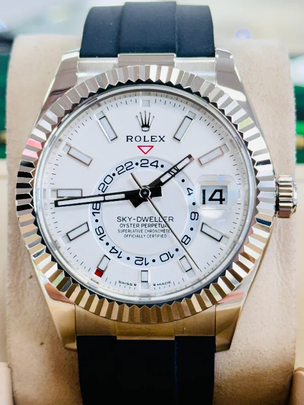 Men's dress watches with slim profile   Rolex Sky-Dweller 336239 18K White Gold Oysterflex White Dial Box and Papers MINT