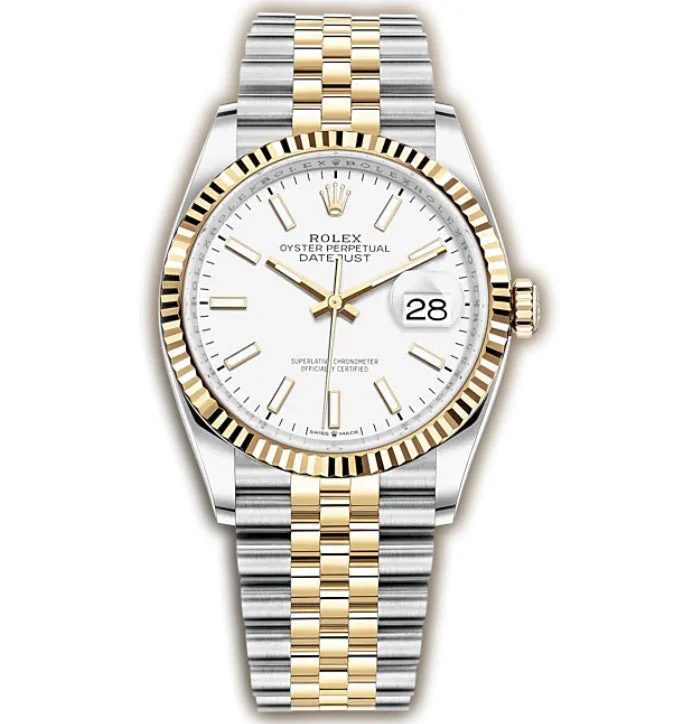 Watches with a stylish look   36mm Steel & Yellow Gold Fluted Bezel White Index Dial Jubilee Bracelet