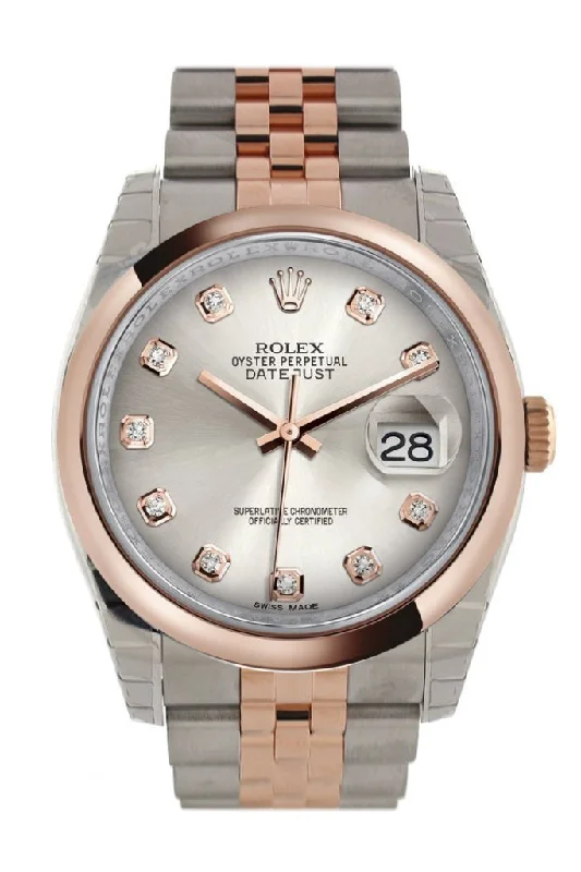 Watches with a classic look   Rolex Datejust 36 Silver set with diamonds Dial Steel and 18k Rose Gold Jubilee Watch 116201 Pre-owned