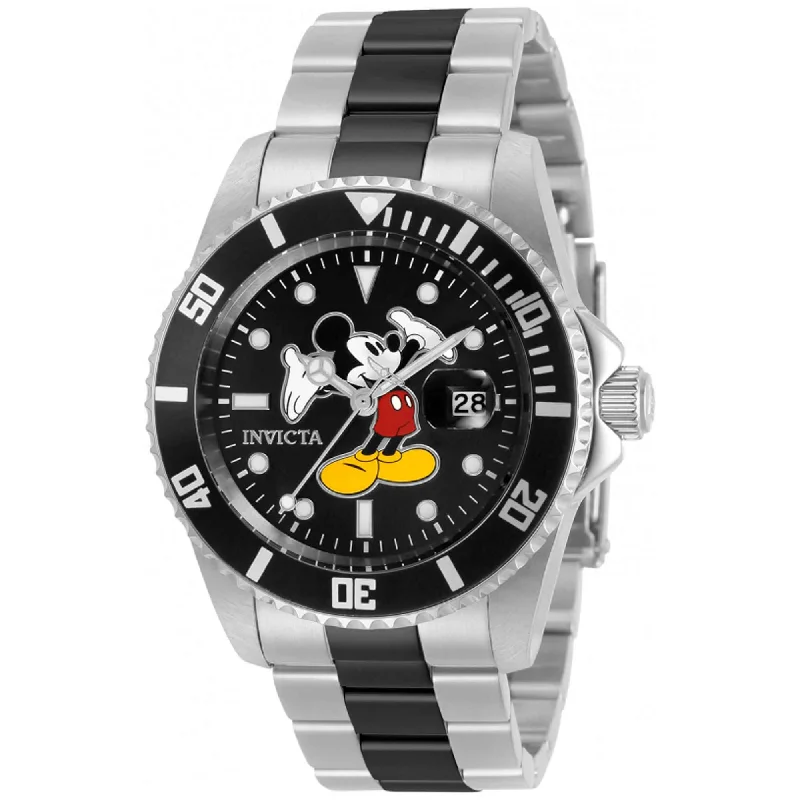 Watches with leather straps and quick release clasps   Invicta Men's Watch - Disney Mickey Mouse Silver Tone and Black Bracelet | 32385
