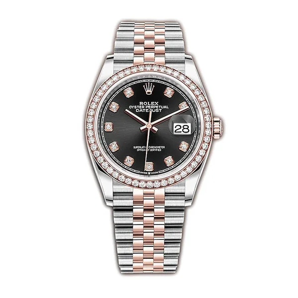 Watches with adjustable straps for a perfect fit 36mm Steel & Everose Gold Diamond Bezel Black Diamond Dial Jubilee Watches with adjustable straps for a perfect fit 36mm Steel & Everose Gold Diamond Bezel Black Diamond Dial Jubilee