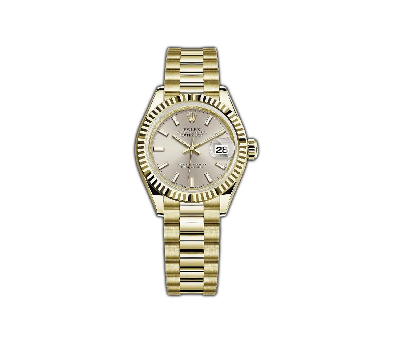 Men's dress watches with slim profile   28MM 18k Yellow Gold Silver Index Dial President Bracelet