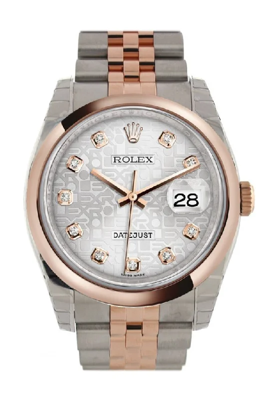 Luxury brand automatic watches for men   Rolex Datejust 36 Silver Jubilee design set with diamonds Dial Steel and 18k Rose Gold Jubilee Watch 116201 Pre-owned
