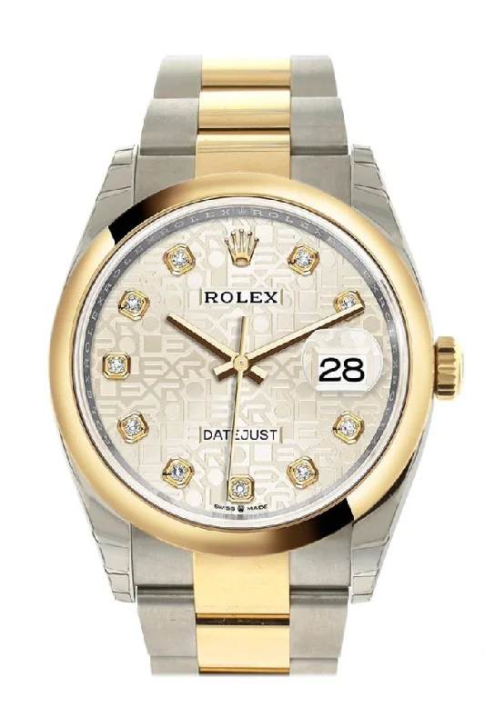Watches with a classic look Rolex Datejust 36 Silver Jubilee design set with diamonds Dial Dome Bezel Oyster Yellow Gold Two Tone Watch 126203 NP Watches with a classic look Rolex Datejust 36 Silver Jubilee design set with diamonds Dial Dome Bezel Oyster Yellow Gold Two Tone Watch 126203 NP
