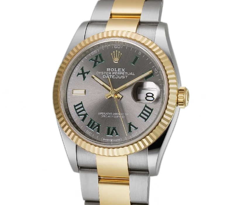 Casual watches for weekend outings 36mm Steel & Yellow Gold Wimbledon Dial Fluted Bezel Oyster Bracelet Casual watches for weekend outings 36mm Steel & Yellow Gold Wimbledon Dial Fluted Bezel Oyster Bracelet