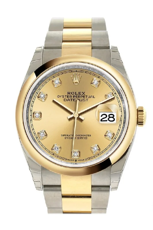 Watches with a stylish look Rolex Datejust 36 Champagne Diamonds Dial Dome Bezel Oyster Yellow Gold Two Tone Watch 126203 NP Watches with a stylish look Rolex Datejust 36 Champagne Diamonds Dial Dome Bezel Oyster Yellow Gold Two Tone Watch 126203 NP