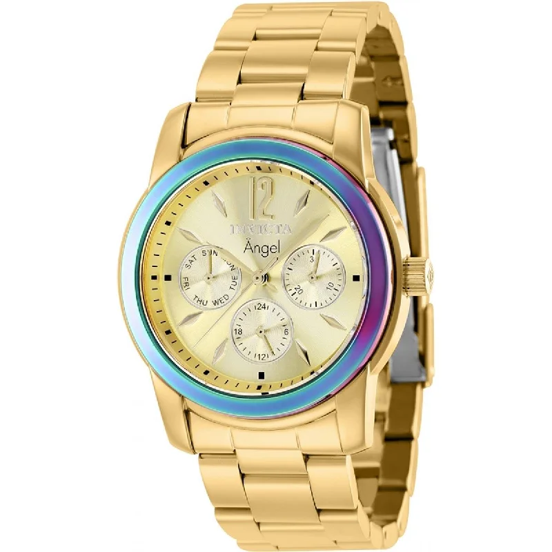 designer watches for special occasions   Invicta Women's Quartz Watch - Angel Day-Date Yellow Gold Steel Bracelet | 40223