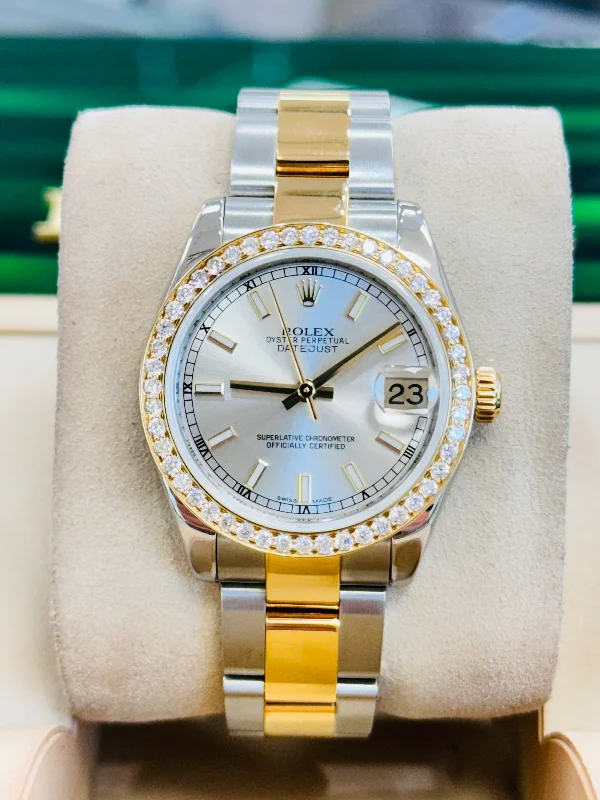 classic pocket watches for collectors   Rolex Datejust 31mm 178243 18K Yellow Gold / SS Custom Diamond Bezel Watch MINT