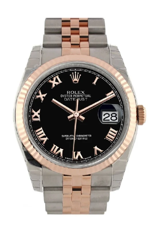 Casual watches for weekend outings   Rolex Datejust 36 Black Roman Dial Fluted Steel and 18k Rose Gold Jubilee Watch 116231 Pre-owned