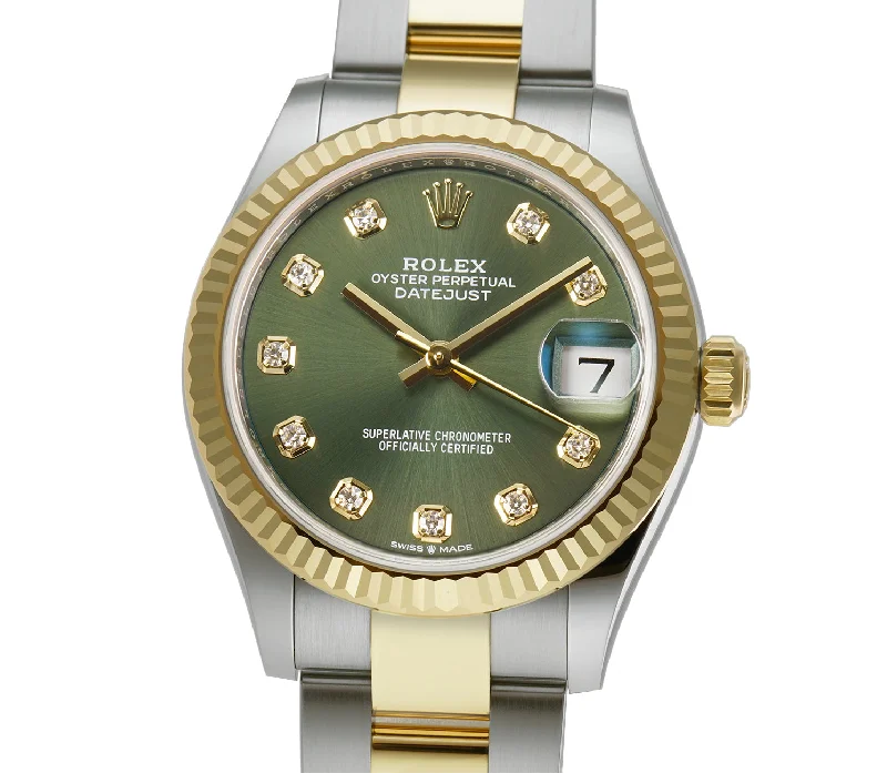 classic pocket watches for collectors   31mm Steel And 18k Yellow Gold Olive Green Diamond Dial Oyster Bracelet