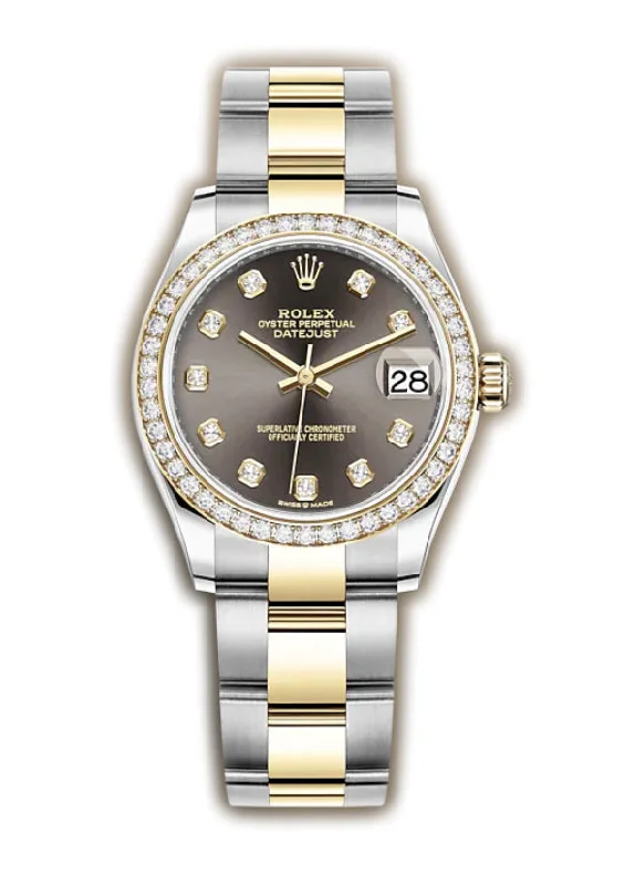 women’s watches with interchangeable bands   31mm Steel & Yellow Gold Diamond Bezel Dark Grey Diamond Dial Oyster Bracelet