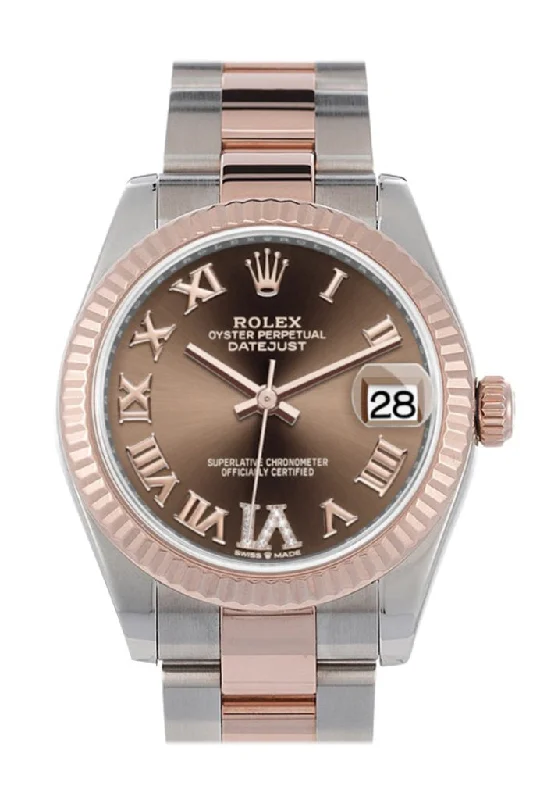 Women's dress watches with elegant straps Rolex Datejust 31 Chocolate Large VI set with diamonds Dial Fluted Bezel 18K Everose Gold Two Tone Watch 278271 Women's dress watches with elegant straps Rolex Datejust 31 Chocolate Large VI set with diamonds Dial Fluted Bezel 18K Everose Gold Two Tone Watch 278271