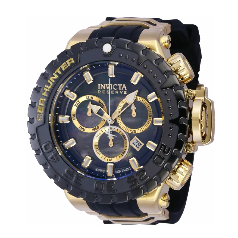 Watches with adjustable straps for a perfect fit   Invicta Men's Chrono Watch - Sea Hunter Yellow Gold Steel and Black Strap | 41007