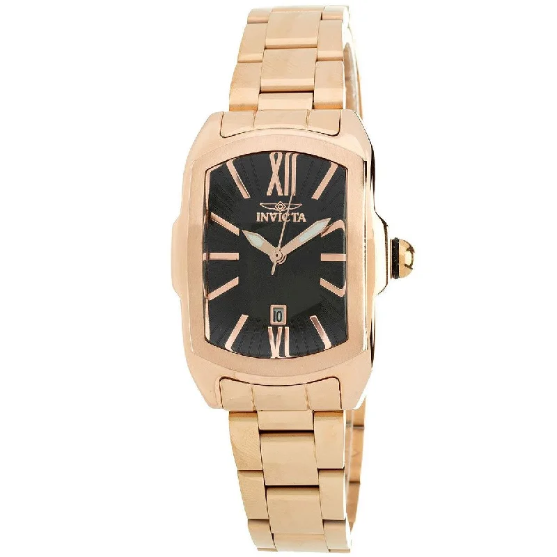 elegant dress watches for formal events   Invicta Women's Watch - Lupah Date Display Black Dial Rose Gold SS Bracelet | 39789
